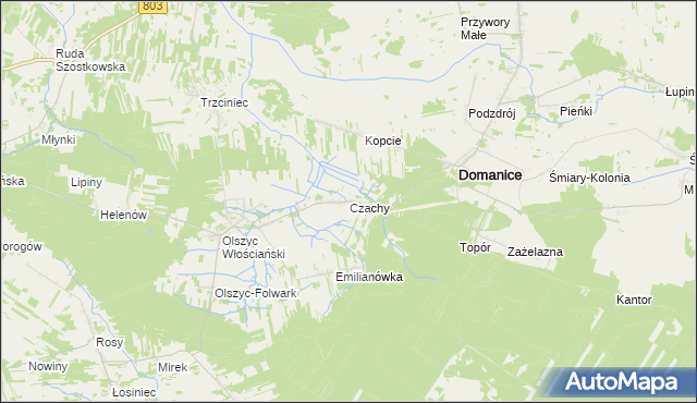 mapa Czachy gmina Domanice, Czachy gmina Domanice na mapie Targeo