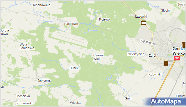 mapa Czarna Wieś gmina Grodzisk Wielkopolski, Czarna Wieś gmina Grodzisk Wielkopolski na mapie Targeo