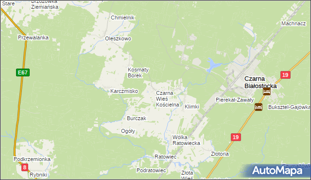 mapa Czarna Wieś Kościelna, Czarna Wieś Kościelna na mapie Targeo