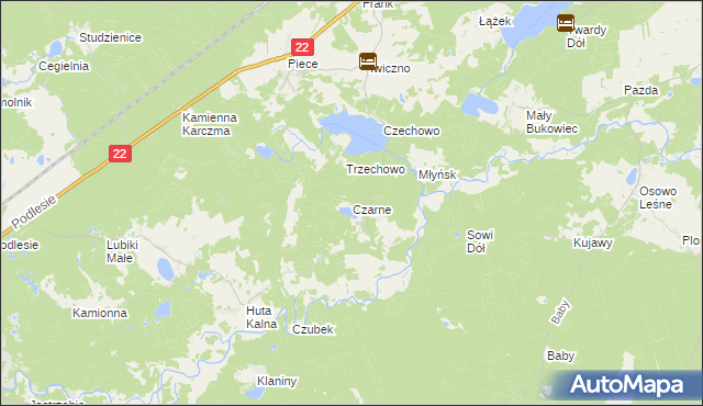 mapa Czarne gmina Kaliska, Czarne gmina Kaliska na mapie Targeo