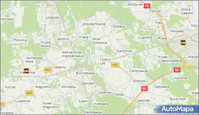 mapa Czarny Las gmina Góra Kalwaria, Czarny Las gmina Góra Kalwaria na mapie Targeo