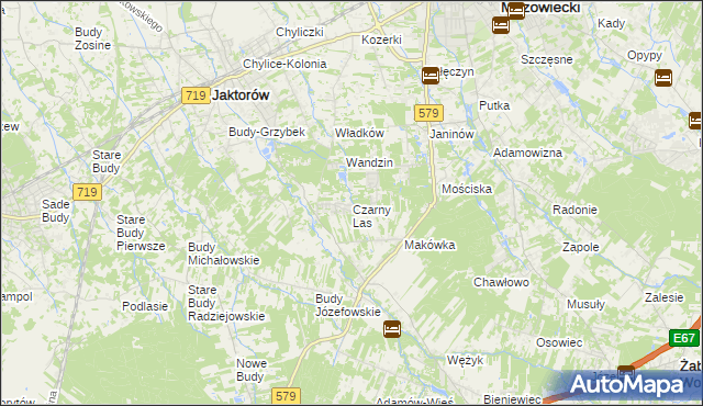 mapa Czarny Las gmina Grodzisk Mazowiecki, Czarny Las gmina Grodzisk Mazowiecki na mapie Targeo