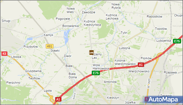 mapa Czarny Las gmina Mykanów, Czarny Las gmina Mykanów na mapie Targeo