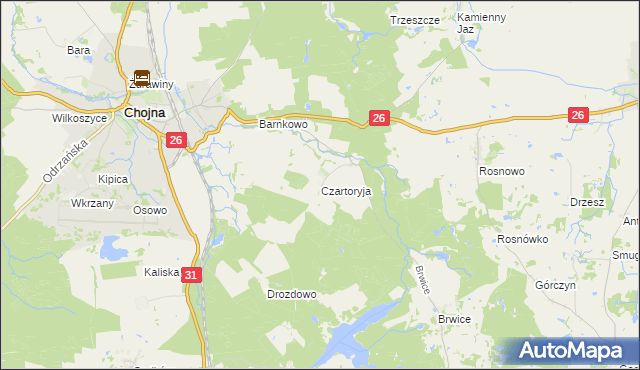 mapa Czartoryja gmina Chojna, Czartoryja gmina Chojna na mapie Targeo