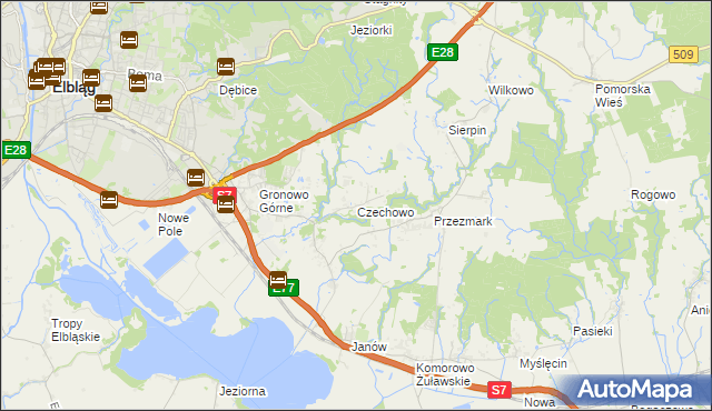 mapa Czechowo gmina Elbląg, Czechowo gmina Elbląg na mapie Targeo