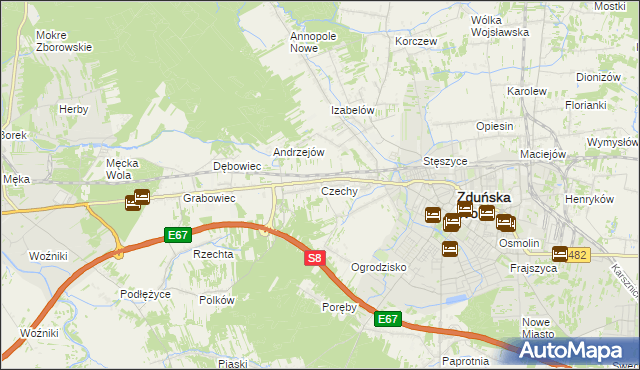 mapa Czechy gmina Zduńska Wola, Czechy gmina Zduńska Wola na mapie Targeo