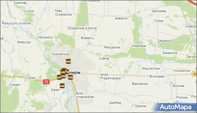 mapa Czekaj gmina Uniejów, Czekaj gmina Uniejów na mapie Targeo