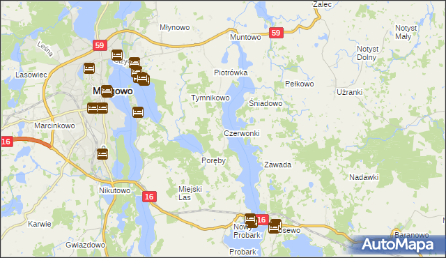 mapa Czerwonki gmina Mrągowo, Czerwonki gmina Mrągowo na mapie Targeo