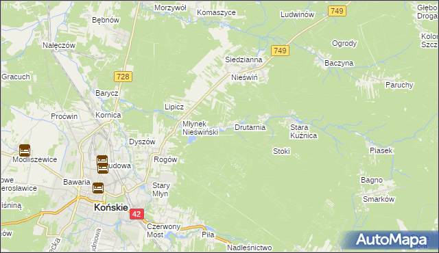 mapa Czysta gmina Końskie, Czysta gmina Końskie na mapie Targeo