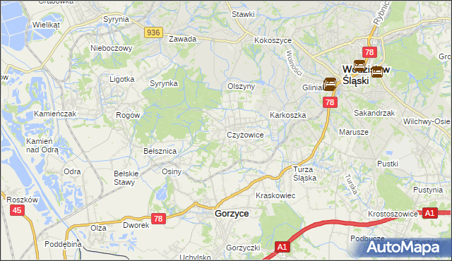 mapa Czyżowice gmina Gorzyce, Czyżowice gmina Gorzyce na mapie Targeo