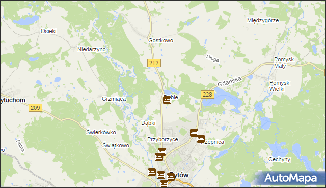 mapa Dąbie gmina Bytów, Dąbie gmina Bytów na mapie Targeo