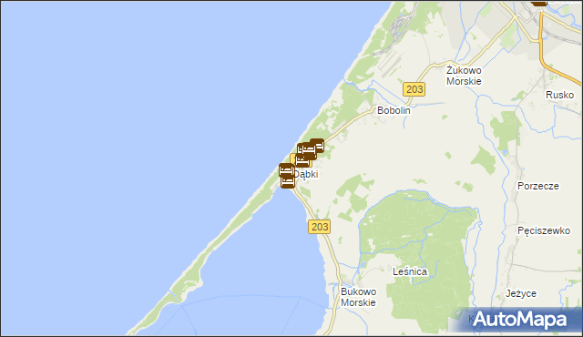 mapa Dąbki gmina Darłowo, Dąbki gmina Darłowo na mapie Targeo