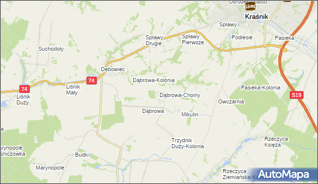 mapa Dąbrowa-Choiny, Dąbrowa-Choiny na mapie Targeo