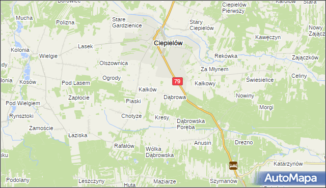 mapa Dąbrowa gmina Ciepielów, Dąbrowa gmina Ciepielów na mapie Targeo