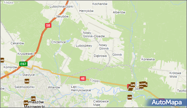 mapa Dąbrowa gmina Lubochnia, Dąbrowa gmina Lubochnia na mapie Targeo