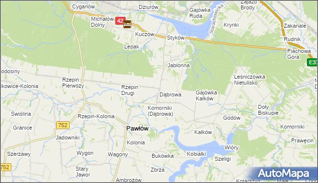 mapa Dąbrowa gmina Pawłów, Dąbrowa gmina Pawłów na mapie Targeo