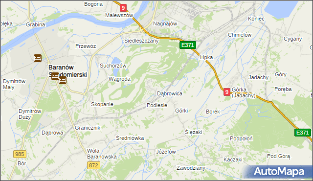 mapa Dąbrowica gmina Baranów Sandomierski, Dąbrowica gmina Baranów Sandomierski na mapie Targeo