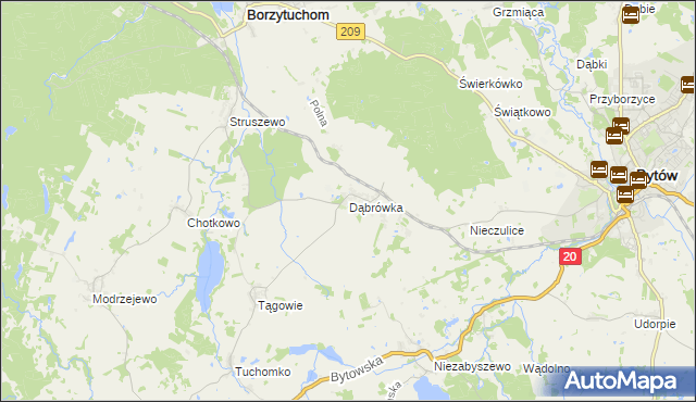 mapa Dąbrówka gmina Borzytuchom, Dąbrówka gmina Borzytuchom na mapie Targeo