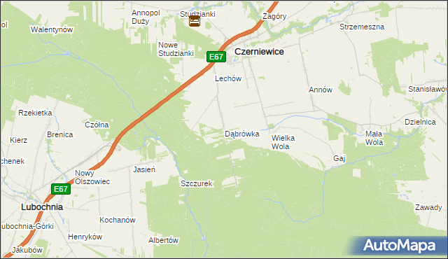 mapa Dąbrówka gmina Czerniewice, Dąbrówka gmina Czerniewice na mapie Targeo