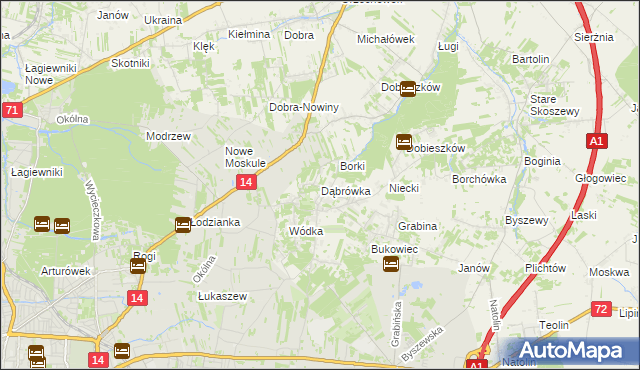 mapa Dąbrówka gmina Nowosolna, Dąbrówka gmina Nowosolna na mapie Targeo