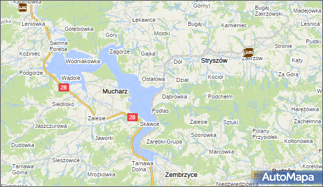 mapa Dąbrówka gmina Stryszów, Dąbrówka gmina Stryszów na mapie Targeo
