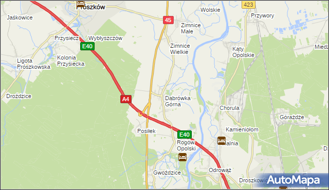 mapa Dąbrówka Górna gmina Krapkowice, Dąbrówka Górna gmina Krapkowice na mapie Targeo