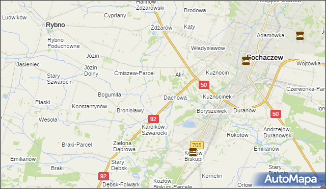 mapa Dachowa gmina Sochaczew, Dachowa gmina Sochaczew na mapie Targeo