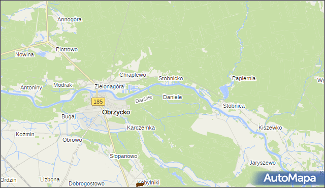 mapa Daniele gmina Obrzycko, Daniele gmina Obrzycko na mapie Targeo