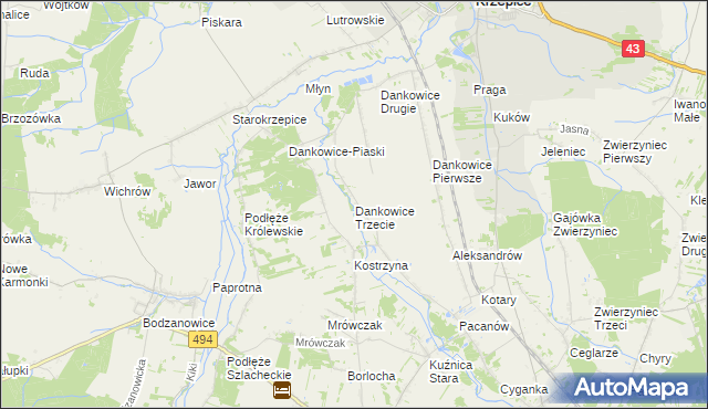 mapa Dankowice Trzecie, Dankowice Trzecie na mapie Targeo