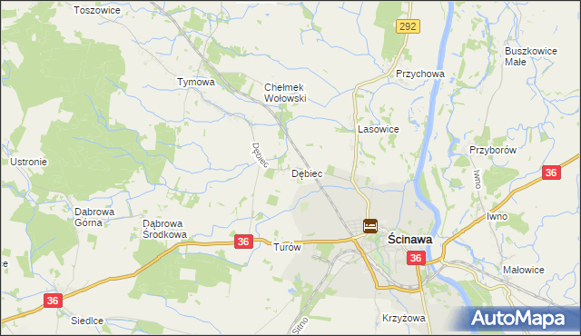 mapa Dębiec gmina Ścinawa, Dębiec gmina Ścinawa na mapie Targeo