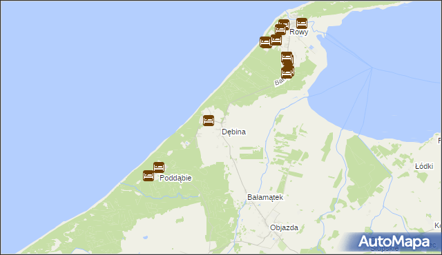 mapa Dębina gmina Ustka, Dębina gmina Ustka na mapie Targeo