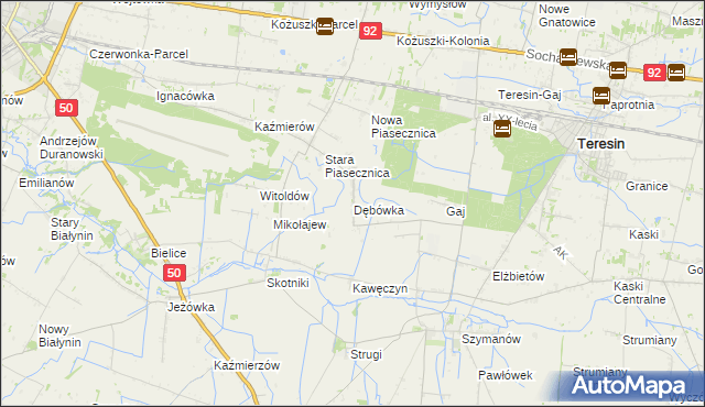 mapa Dębówka gmina Teresin, Dębówka gmina Teresin na mapie Targeo