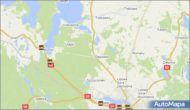 mapa Dębówko gmina Szczytno, Dębówko gmina Szczytno na mapie Targeo
