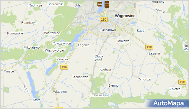 mapa Długa Wieś gmina Wągrowiec, Długa Wieś gmina Wągrowiec na mapie Targeo