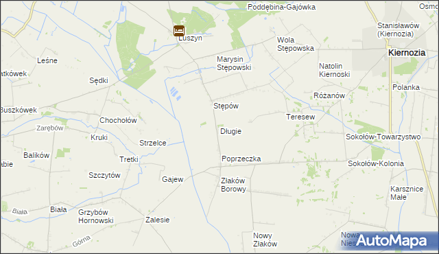 mapa Długie gmina Kiernozia, Długie gmina Kiernozia na mapie Targeo