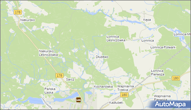 mapa Dłużewo gmina Trzcianka, Dłużewo gmina Trzcianka na mapie Targeo