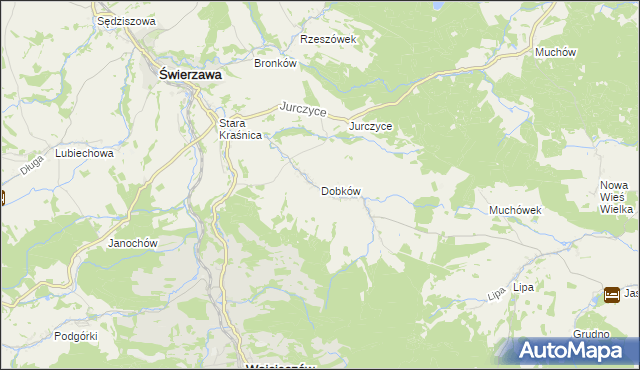 mapa Dobków gmina Świerzawa, Dobków gmina Świerzawa na mapie Targeo