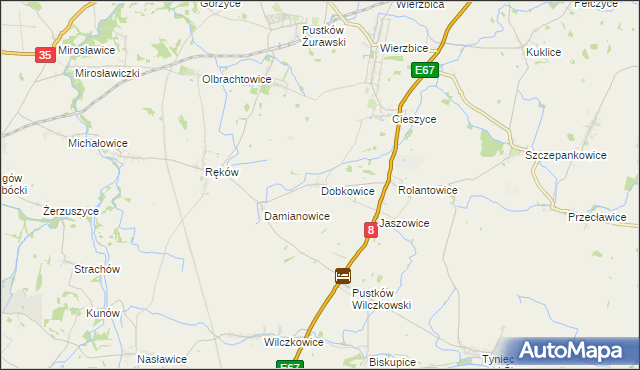 mapa Dobkowice gmina Kobierzyce, Dobkowice gmina Kobierzyce na mapie Targeo