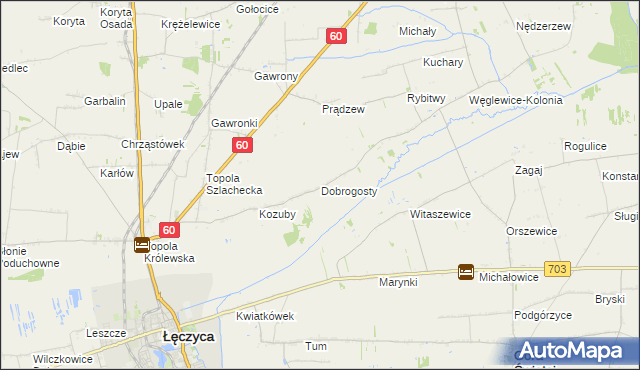 mapa Dobrogosty gmina Łęczyca, Dobrogosty gmina Łęczyca na mapie Targeo