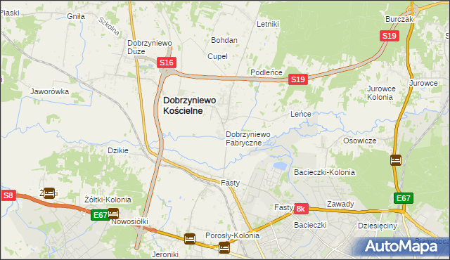 mapa Dobrzyniewo Fabryczne, Dobrzyniewo Fabryczne na mapie Targeo