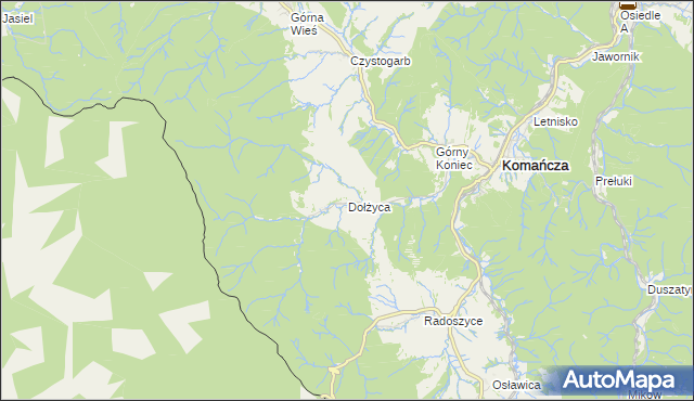 mapa Dołżyca gmina Komańcza, Dołżyca gmina Komańcza na mapie Targeo