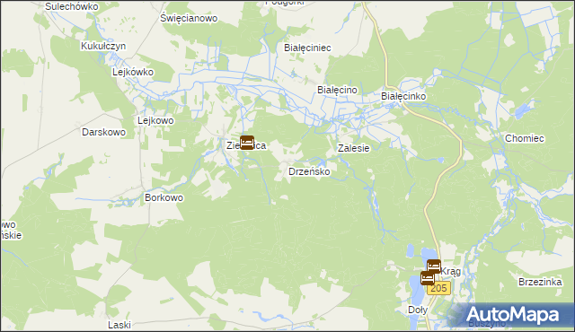 mapa Drzeńsko gmina Malechowo, Drzeńsko gmina Malechowo na mapie Targeo