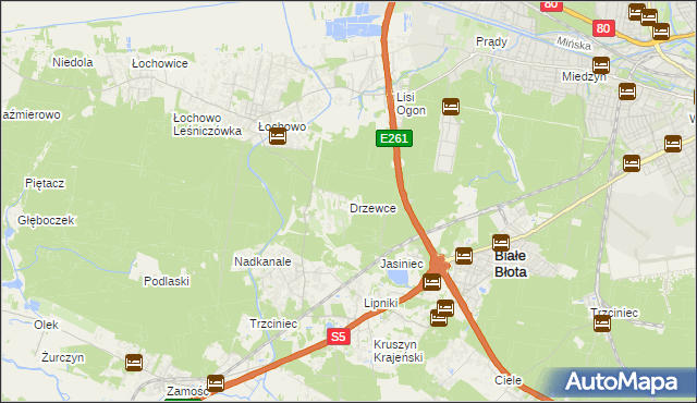 mapa Drzewce gmina Białe Błota, Drzewce gmina Białe Błota na mapie Targeo