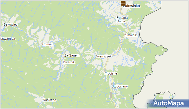 mapa Dwerniczek, Dwerniczek na mapie Targeo