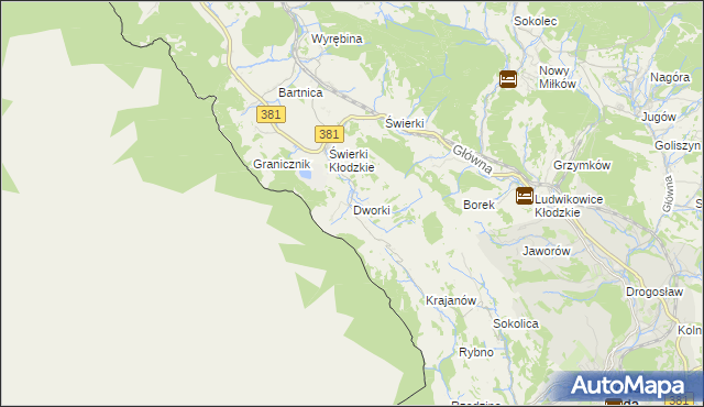 mapa Dworki gmina Nowa Ruda, Dworki gmina Nowa Ruda na mapie Targeo