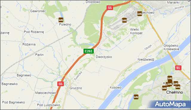 mapa Dworzysko gmina Świecie, Dworzysko gmina Świecie na mapie Targeo