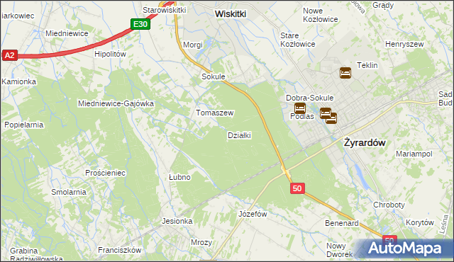 mapa Działki gmina Wiskitki, Działki gmina Wiskitki na mapie Targeo