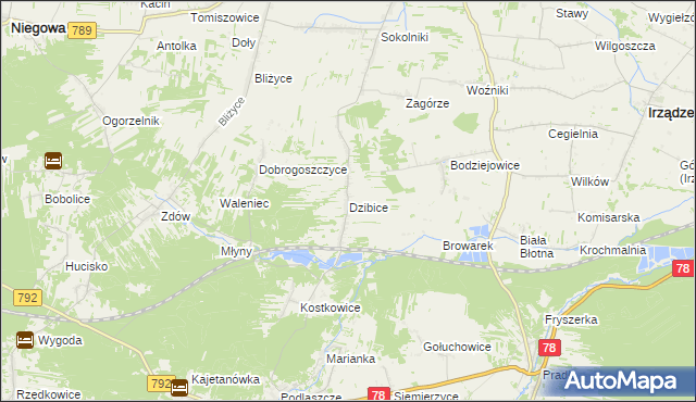 mapa Dzibice, Dzibice na mapie Targeo