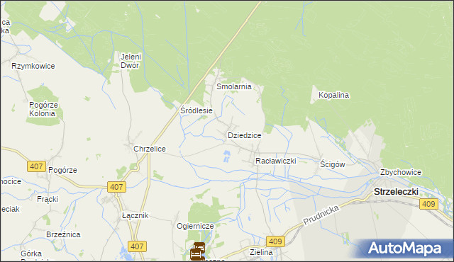 mapa Dziedzice gmina Strzeleczki, Dziedzice gmina Strzeleczki na mapie Targeo