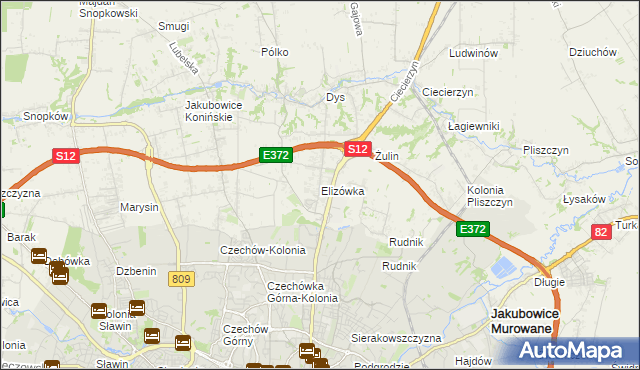 mapa Elizówka gmina Niemce, Elizówka gmina Niemce na mapie Targeo